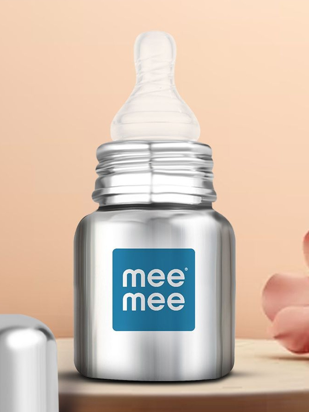 MeeMee Kids Grey & Blue Printed Anti-Colic Stainless Steel Feeding Bottle - 120ml