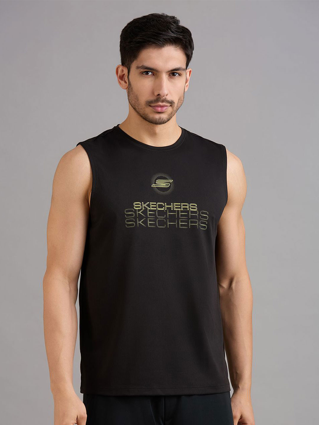 Skechers Smoke Effect Printed Round Neck Running T-Shirt