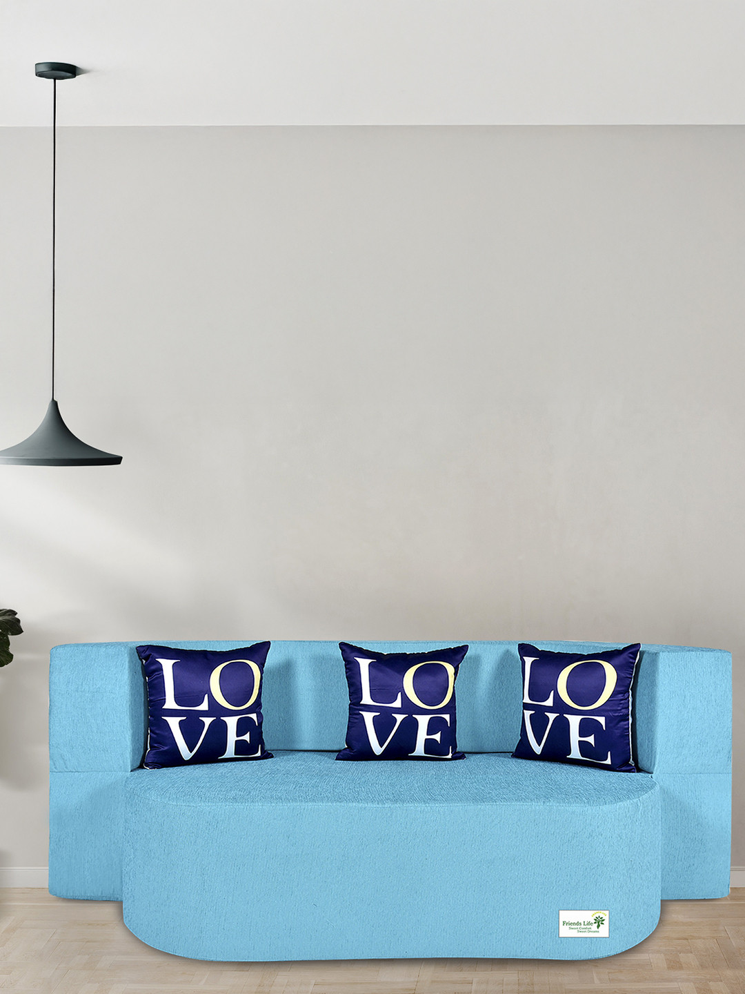 FRIENDS LIFE Blue & Navy Blue 2 Seater Comfort Sofa Cum Bed With Pillows