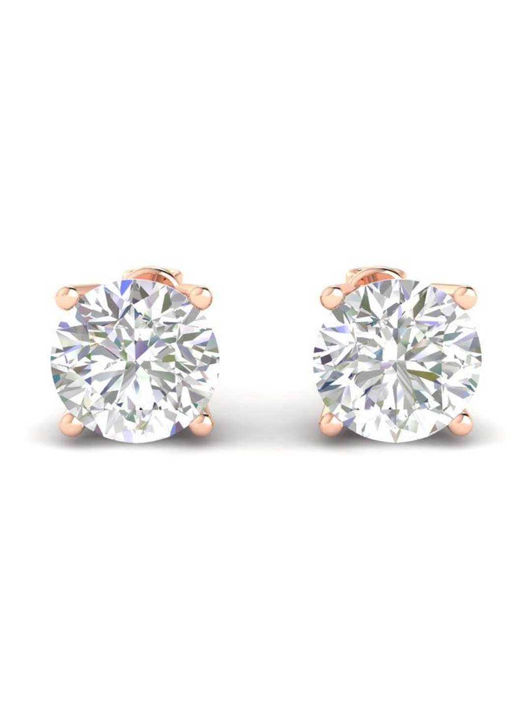 Forever Jewels Rose Gold Plated Round Cut Moissanite Stud Earrings 14K