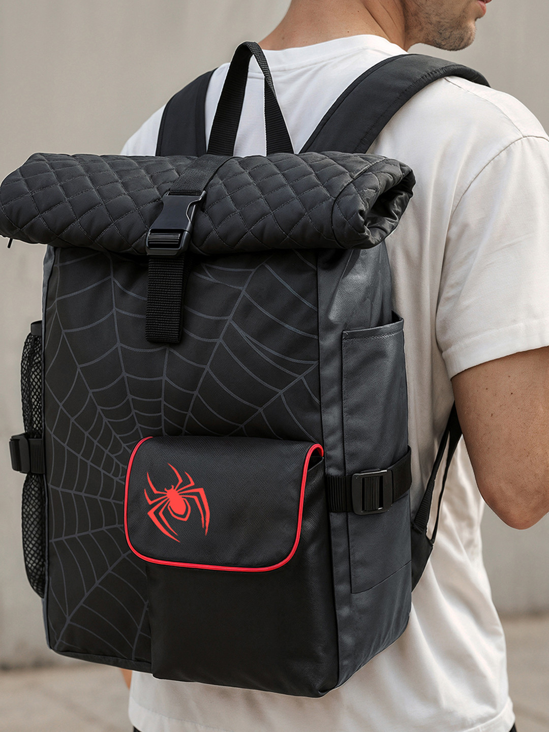 Bewakoof Unisex Marvel Merchandise Black Spider Backpack