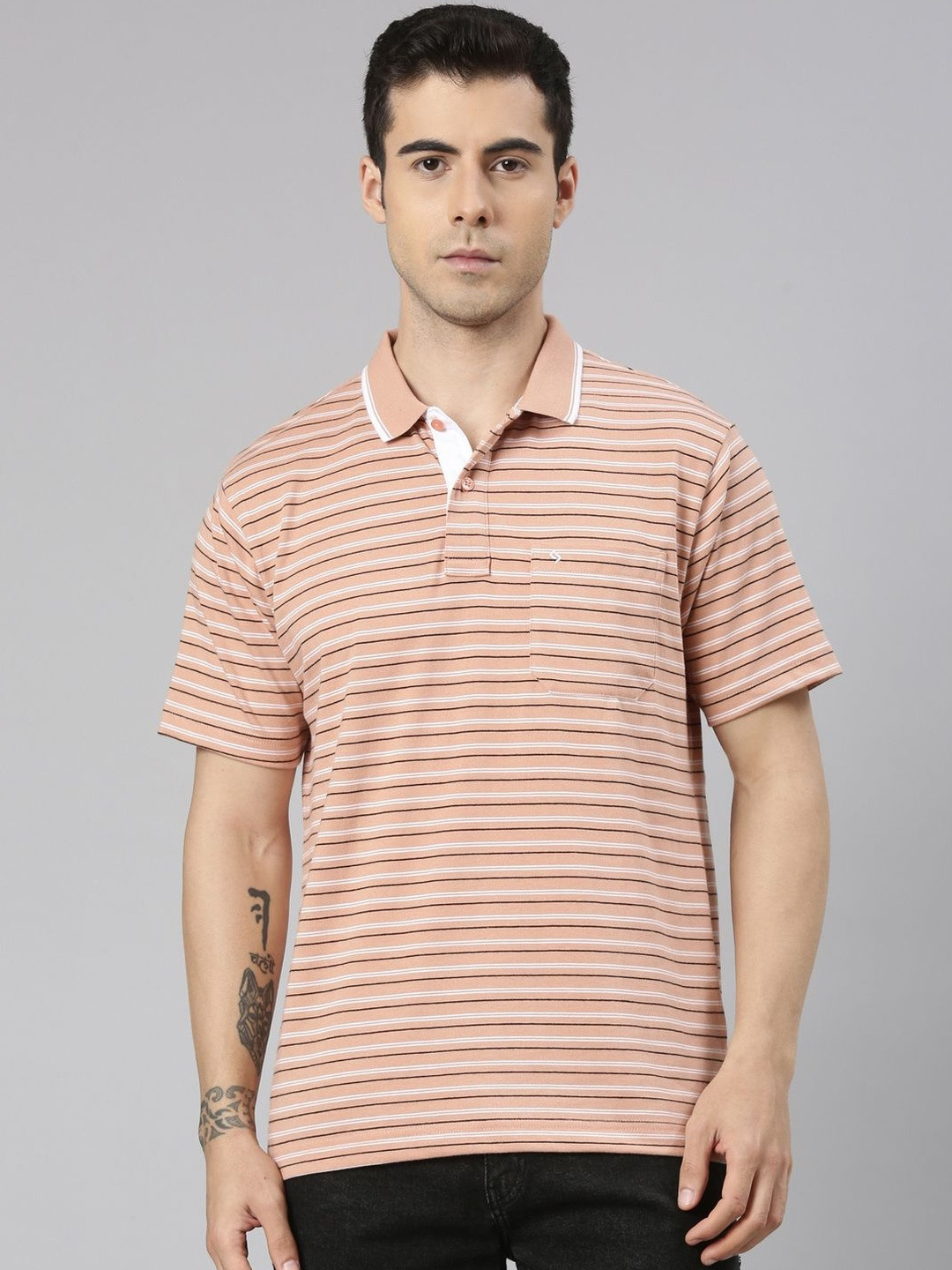 Classic Polo Striped Polo Collar Short Sleeves Authentic Fit Cotton Casual T-shirt