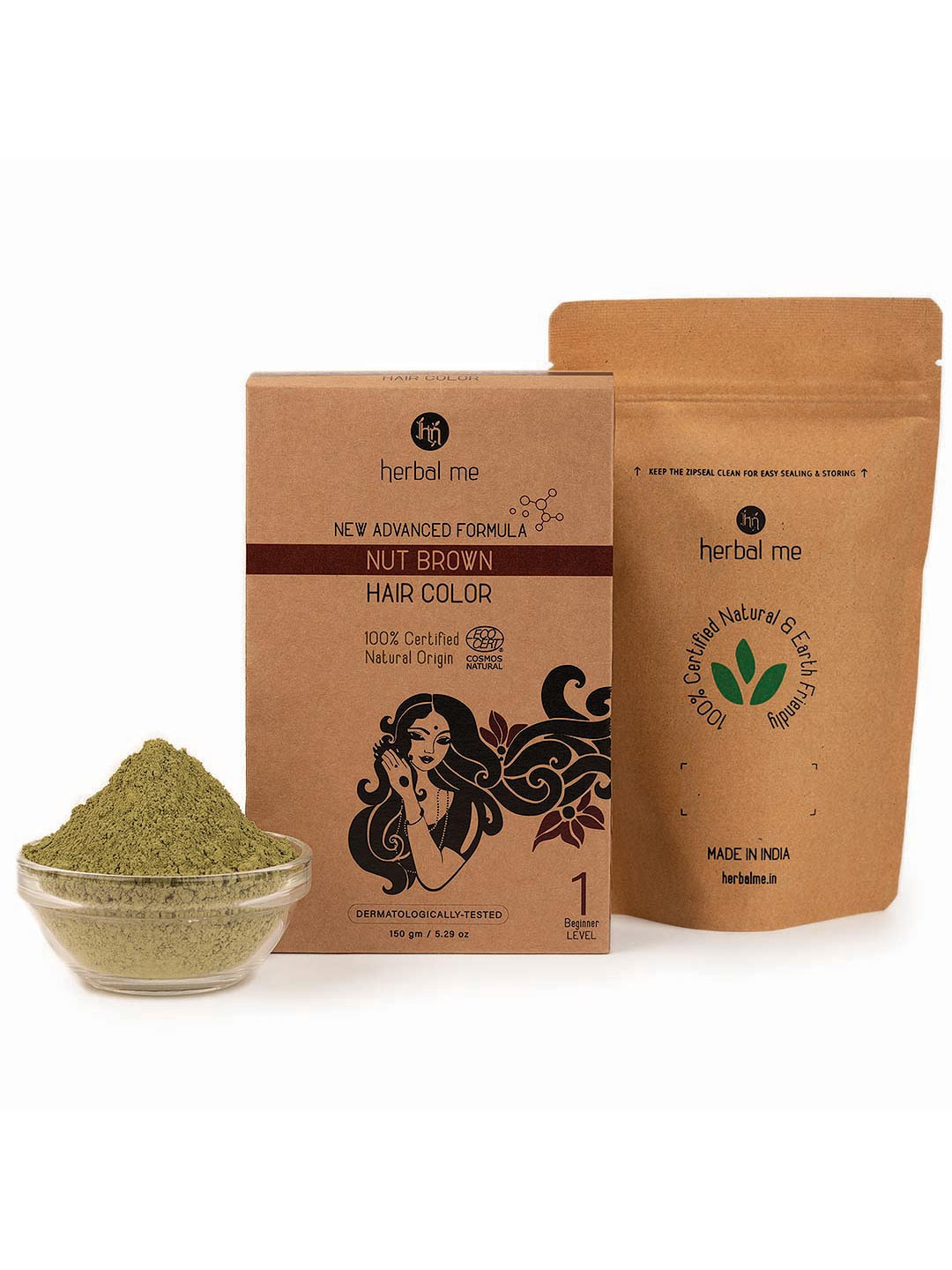 HERBAL ME Certified 100% Natural Hair Colour 150 g - Nut Brown