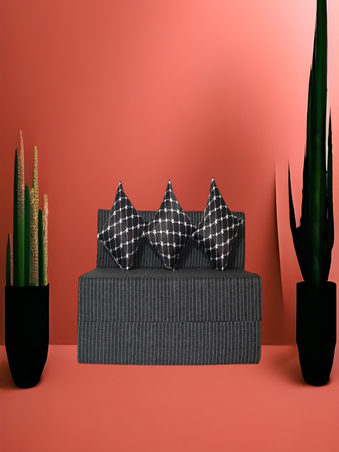 FRIENDS LIFE Grey & White 3 Seater Comfort For All Sofa Cum Bed With 3 Pillows