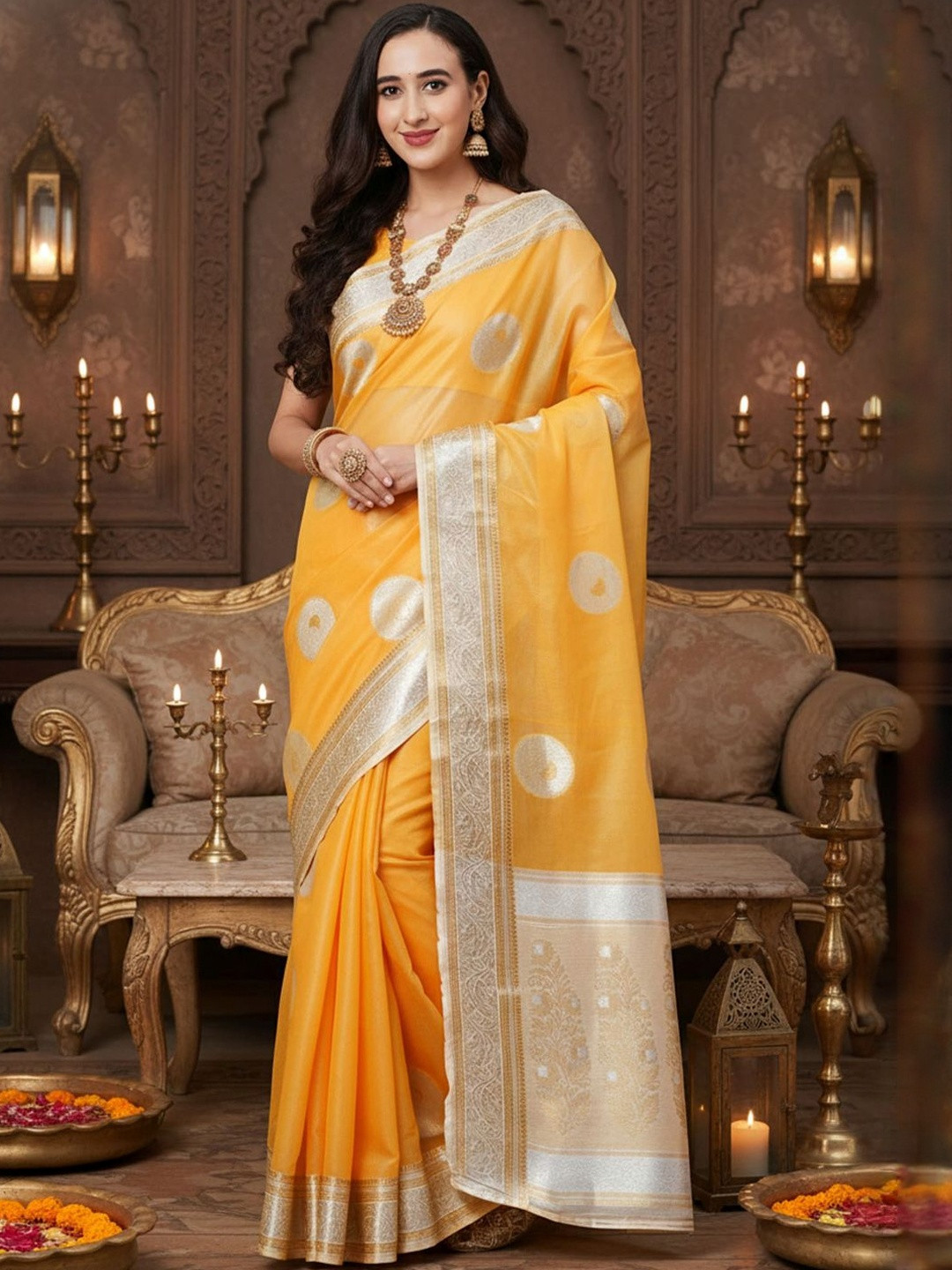 Anouk Rustic Woven Design Zari Silk Blend Handloom Fashion Saree