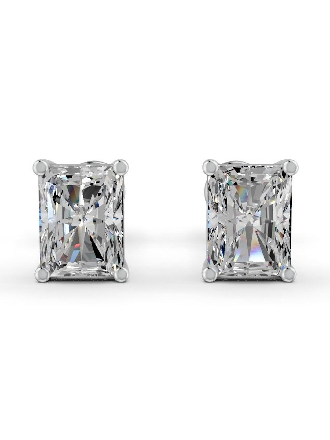 Forever Jewels Sterling Silver 14K Gold Plated Moissanite Studded Rectangle Shaped Studs