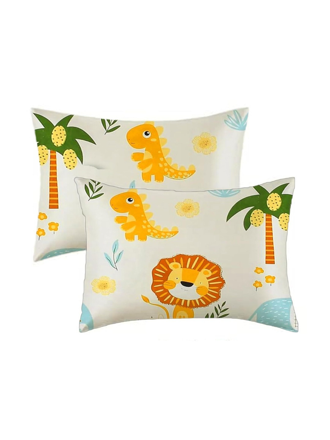 Filymore Kids White & Yellow Set of 2 Self Design Rectangle Pillow Covers
