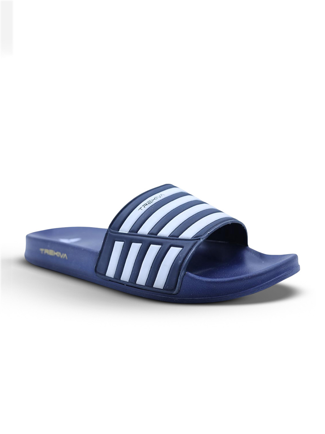 Trekiva Men Navy Blue & White Striped Flexible & Durable Sliders