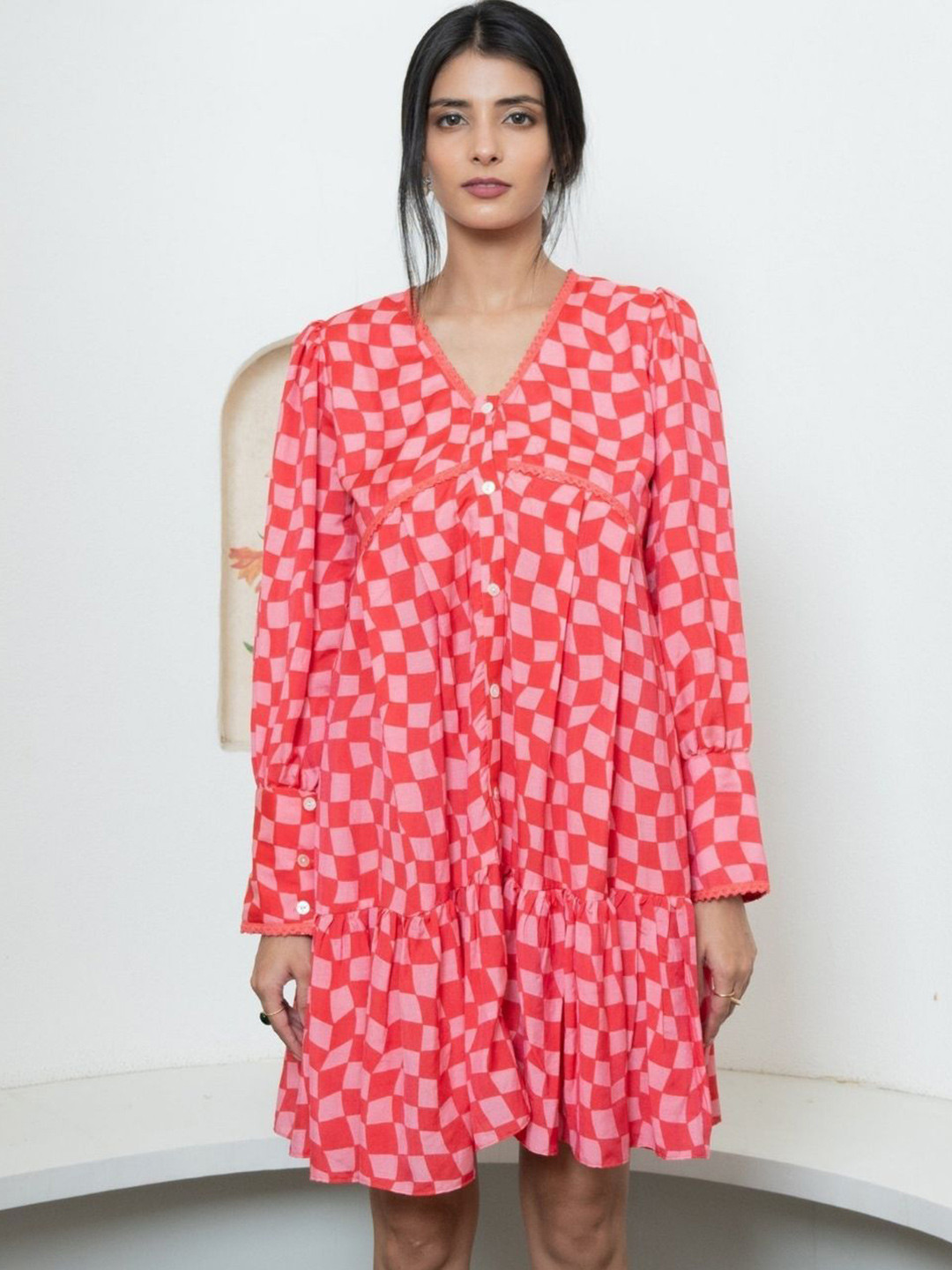 TRUE TONES Women Checked Fit and Flare Dress