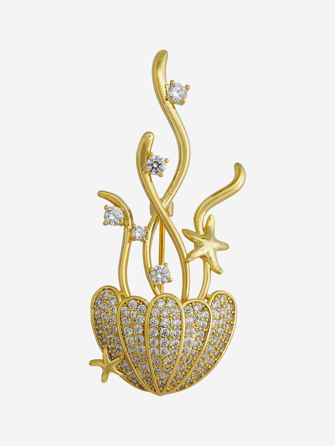 Kushal's Fashion Jewellery Women White Gold-Plated Party Trendy Zircon Saree Brooch
