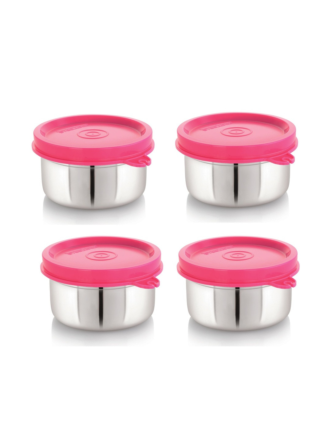 STEELLOCK Silver-Toned & Pink Stainless Steel Leak-Proof 4 Pieces Lunch Boxes 120 ml