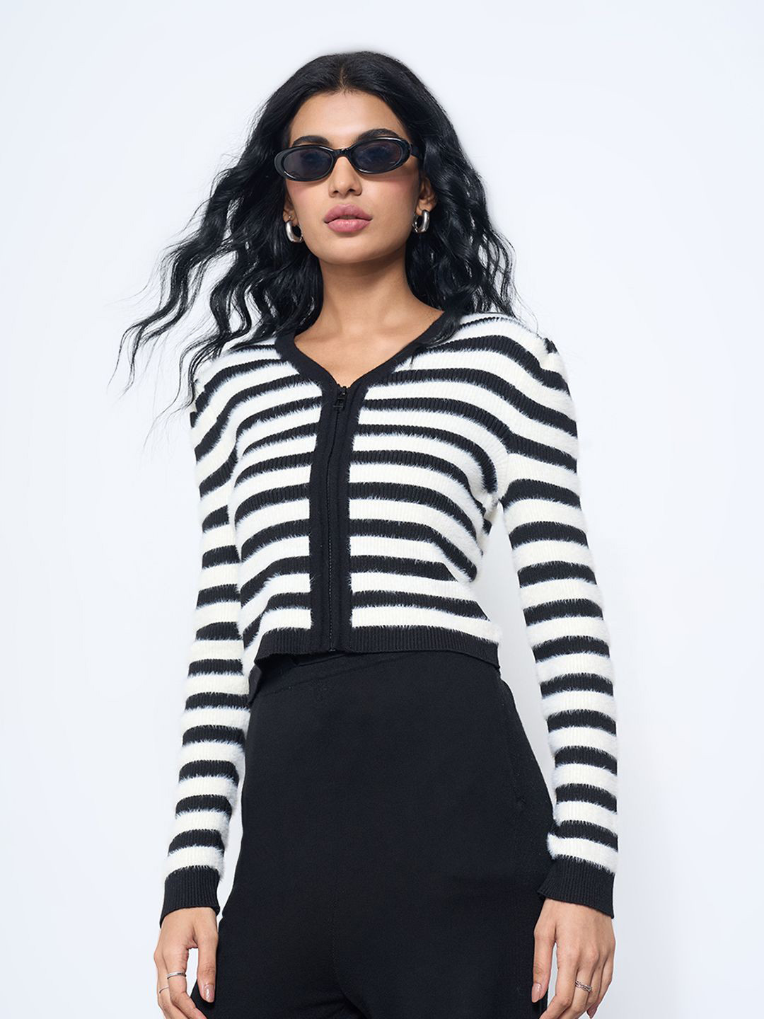 Honey by Pantaloons Women Striped V Neck Long Sleeves Cardigan