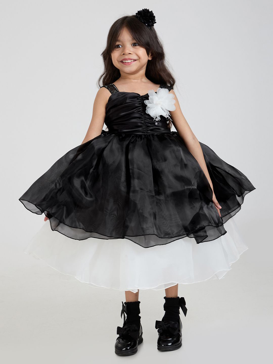 Hopscotch Girls Black Floral Applique Sleeveless Dress