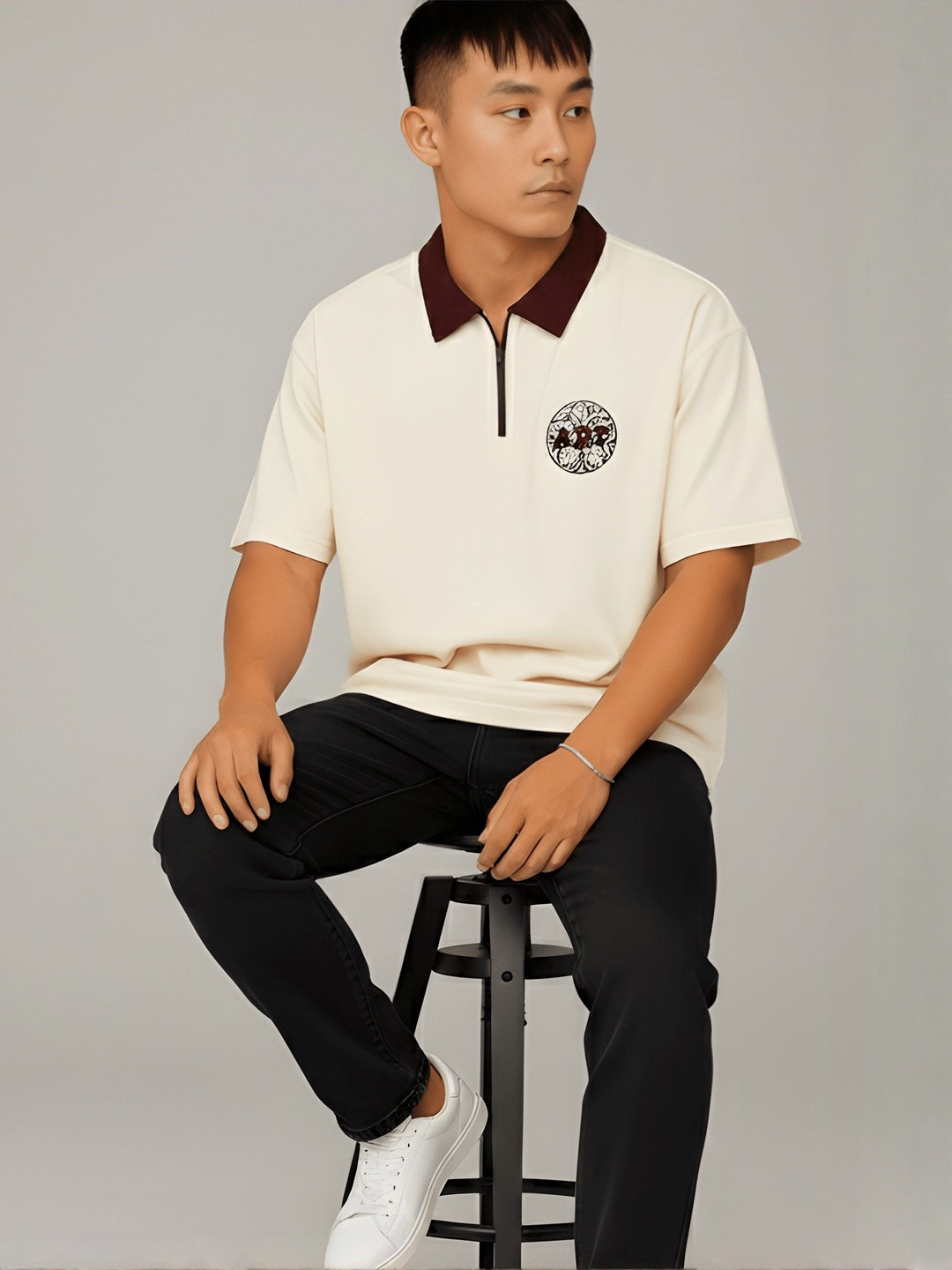 AUKURBAN Men Printed Polo Collar T-shirt