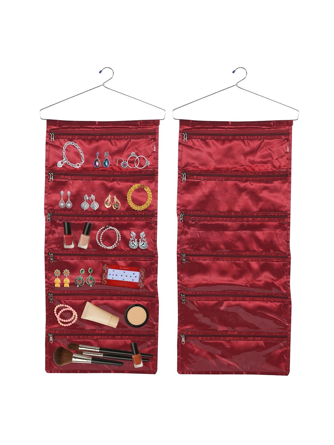 Aura Maroon & Transparent 2 Pieces PVC Makeup Pouch Organisers With 6 Compartments