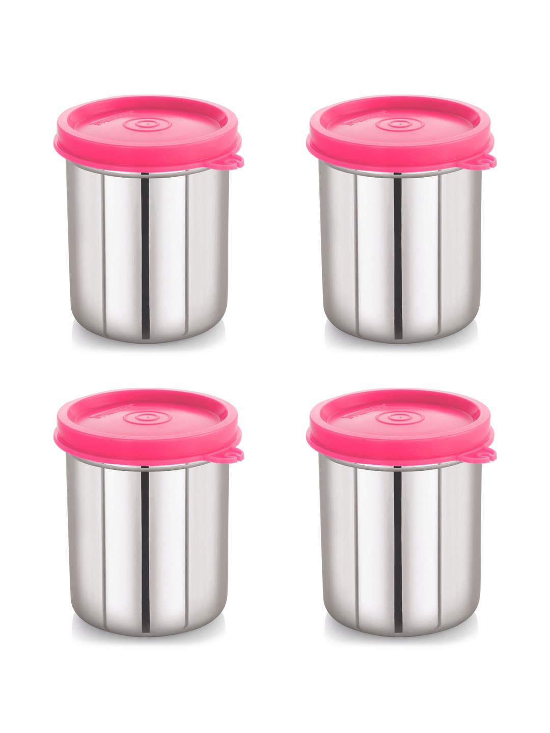STEELLOCK Pink & Silver-Toned 4 Pieces Stainless Steel Airtight Lunch Boxs-18 Inch each