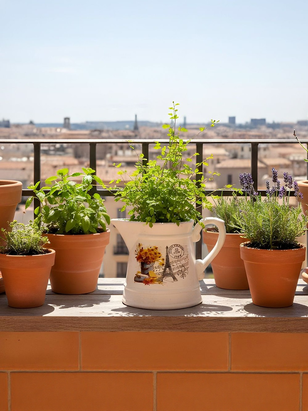 AARVI DECOR STUDIO White & Blue Glossy Ceramic Jug Vases