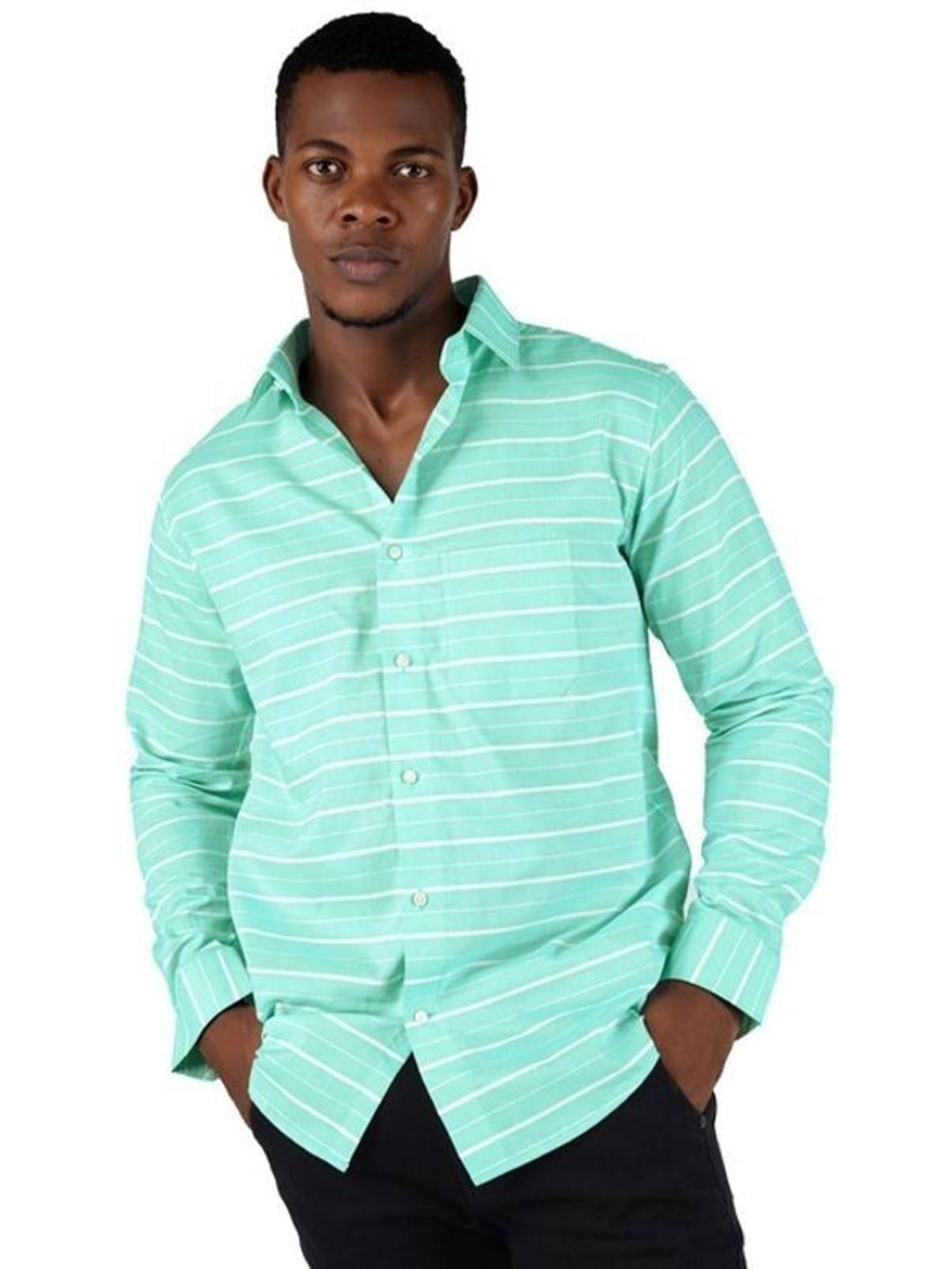 FRENCH CROWN Oxford Men Standard Striped Spread Collar Cotton Shirt