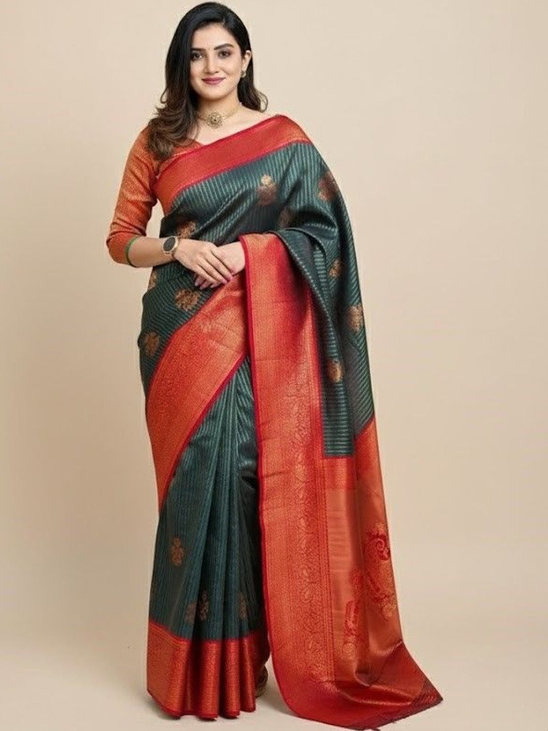 Bindi Fashion Woven Design Zari Silk Blend Handloom Banarasi Saree