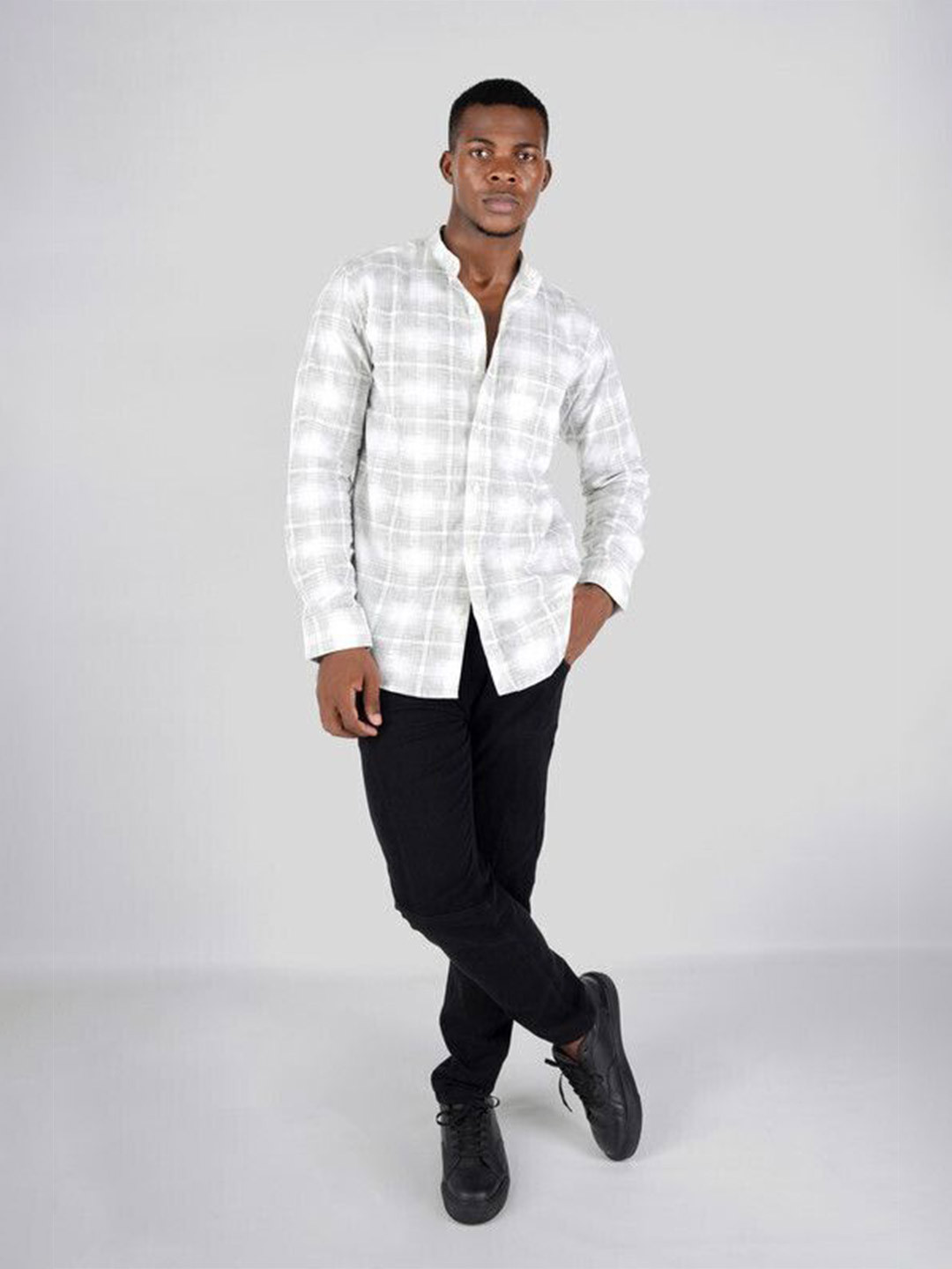 FRENCH CROWN Men Windowpane Checks Checked Standard Linen Casual Shirt