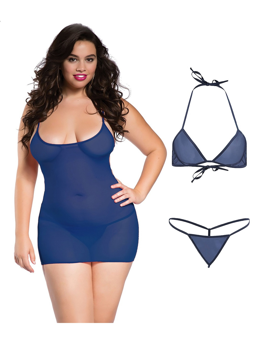 Xs and Os 4-Piece Solid Net Babydoll with Strappy Back