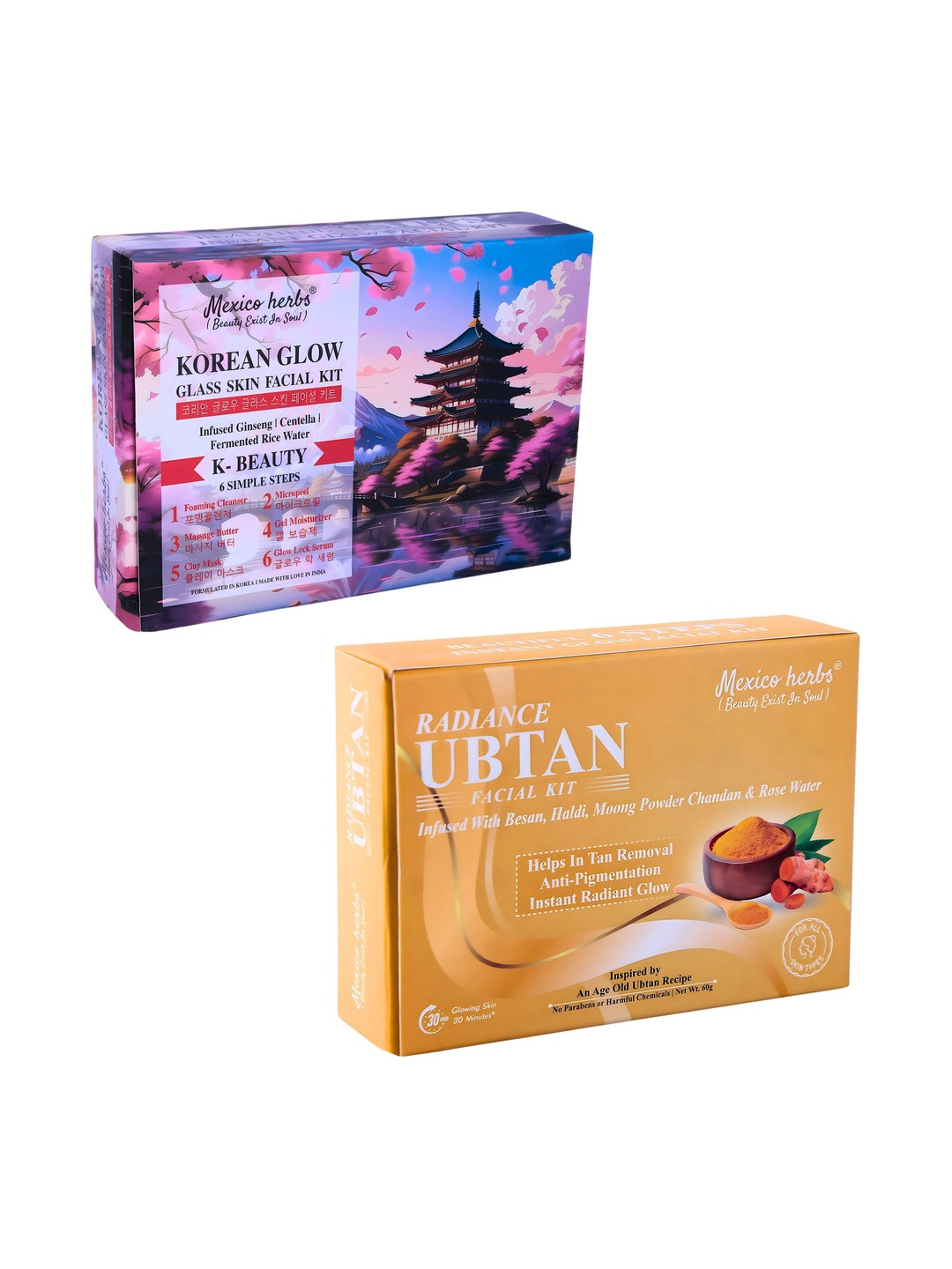 Mexico herbs Set Of 2 Korean Glow Glass Skin & Radiance Ubtan Facial Kit - 10 g Each