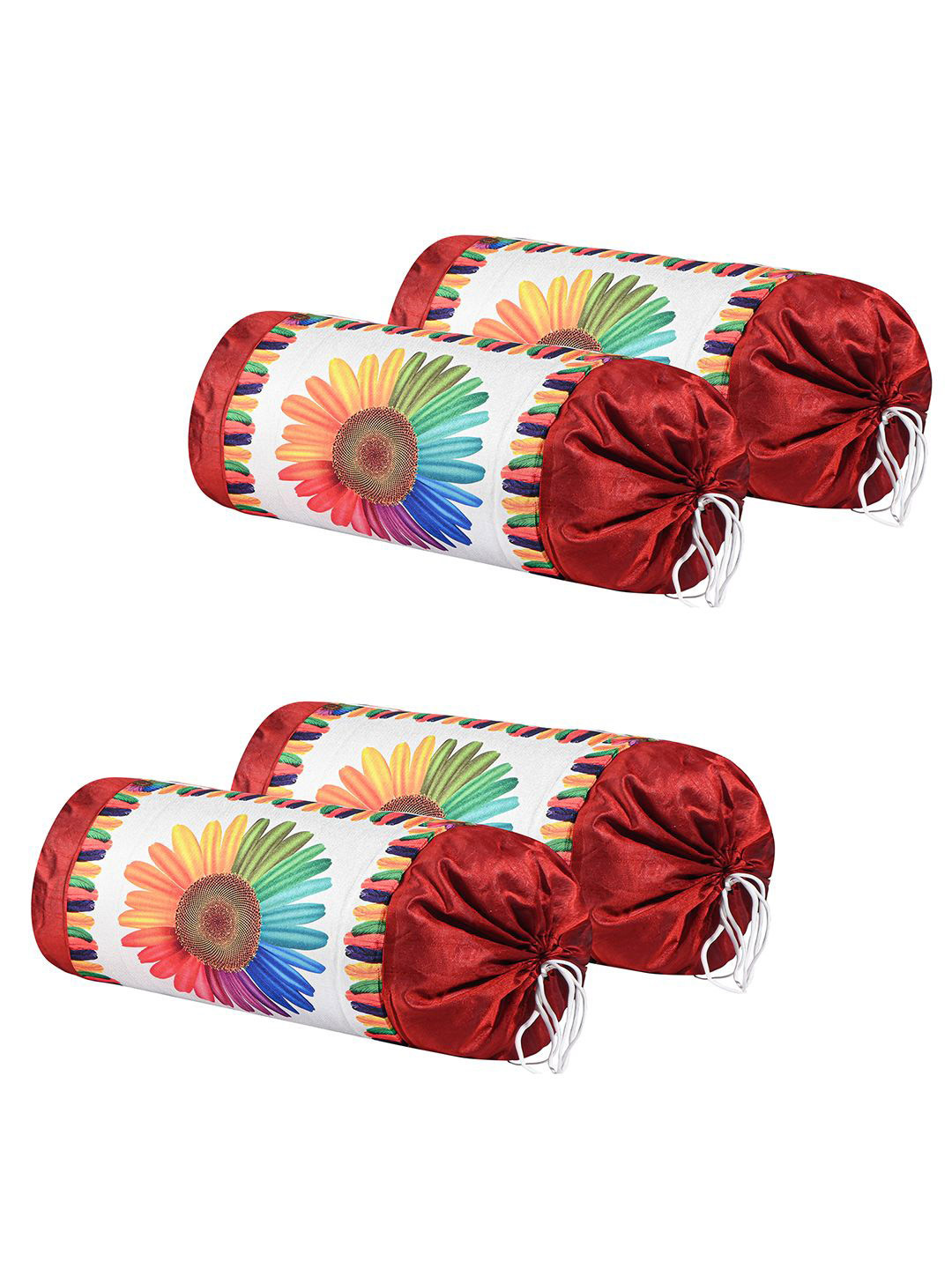 Kuber Industries 4Pcs Sunflower Printed Round Side Bolster Covers With Dori