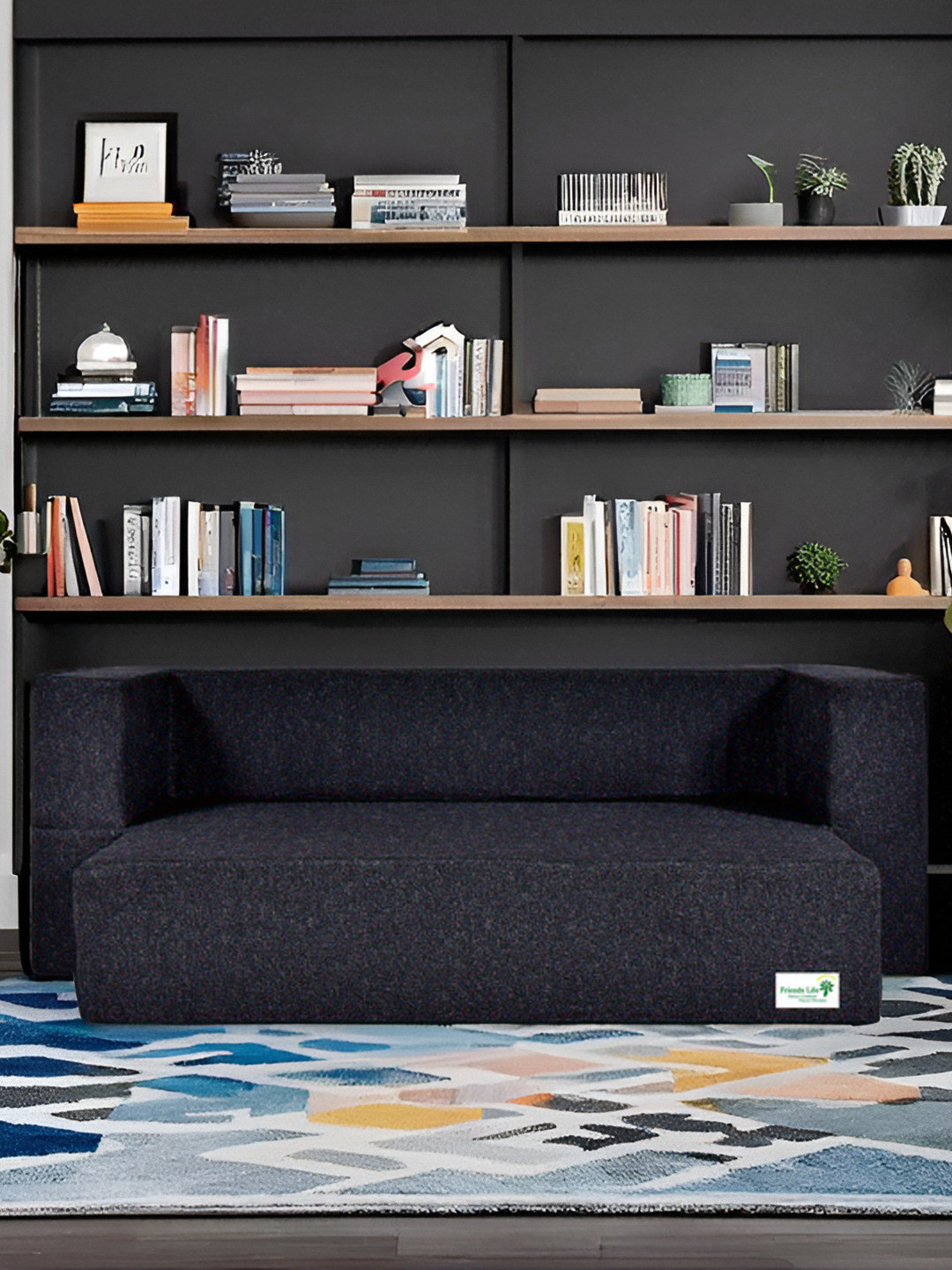 FRIENDS LIFE Black 3 Seater Matte Inflatable Sofa Cum Bed