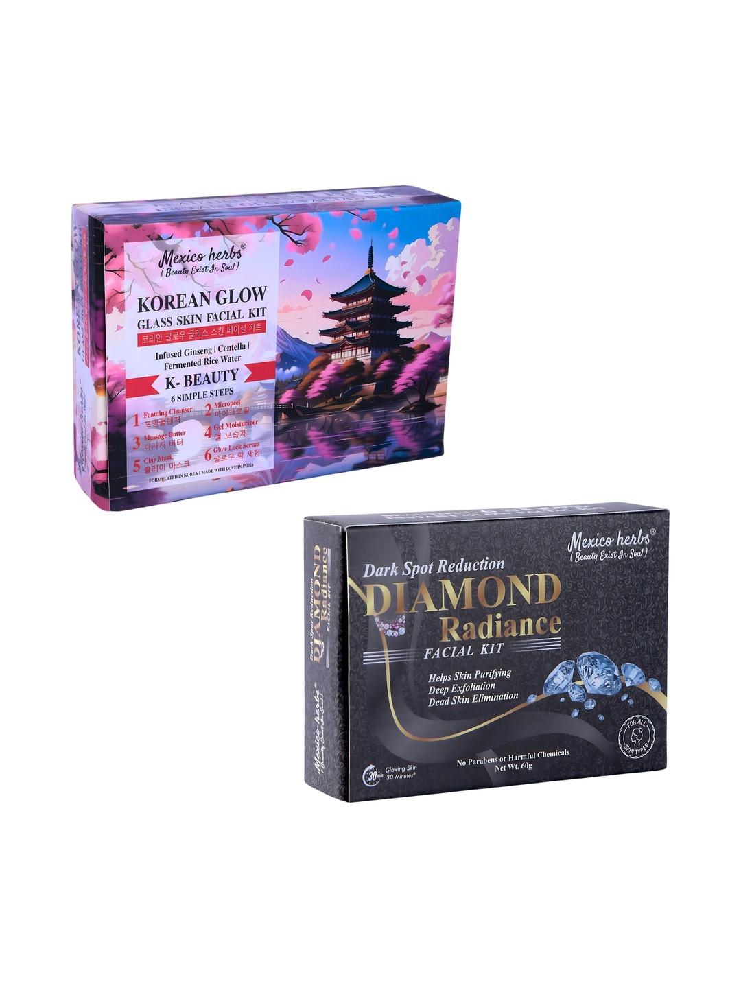 Mexico herbs Set Of 2 Korean & Diamond Facial Kit For Skin Brightening - 60 g Each
