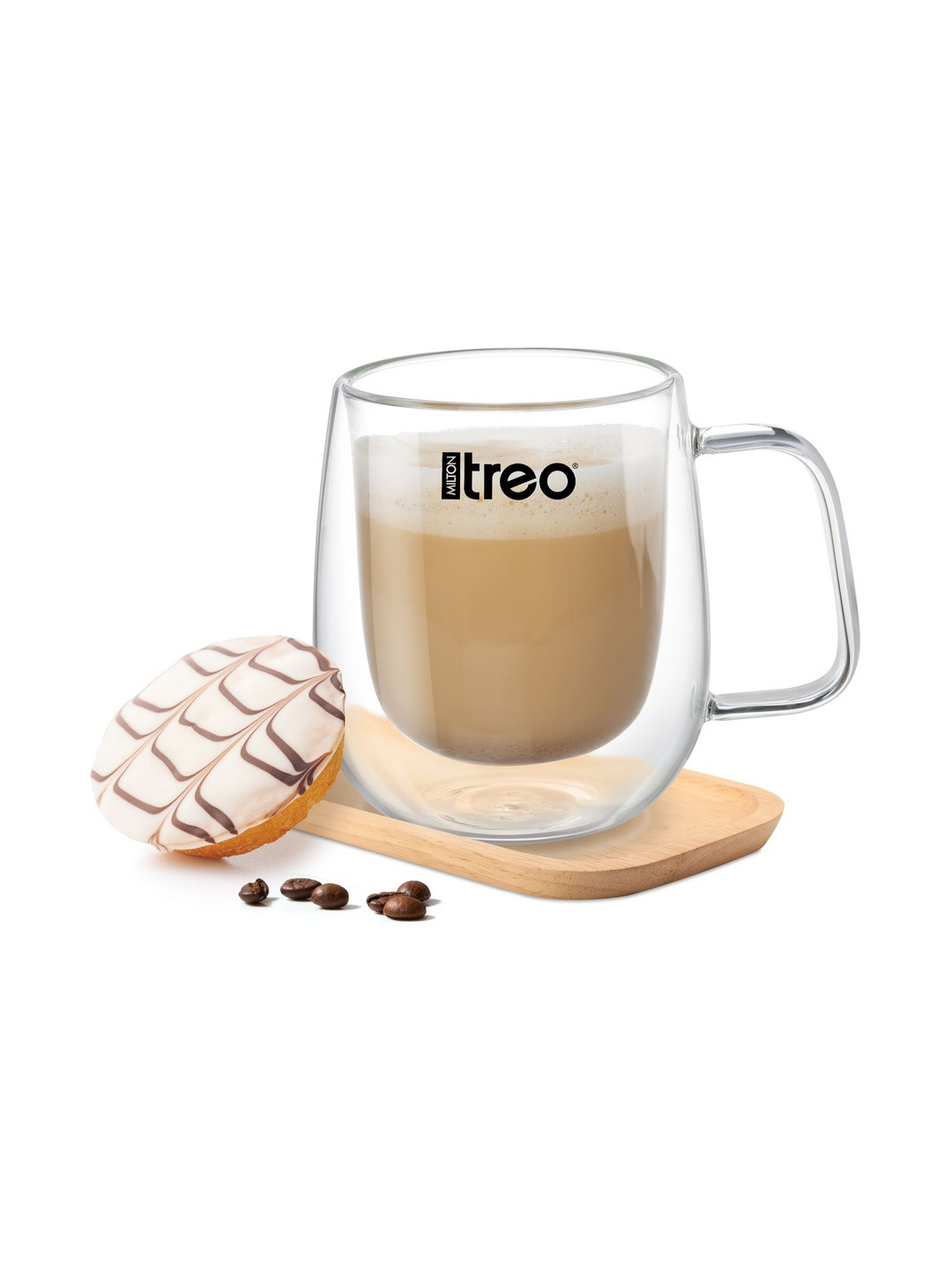 Treo Transparent & Black Solid Borosilicate Glass Transparent Tea/Coffee Mug