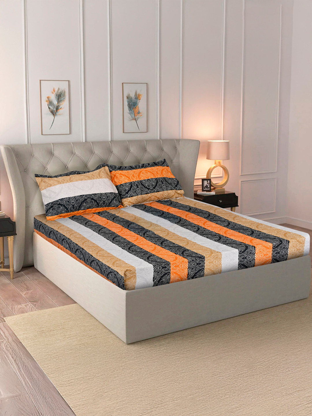 MAXNAP Sleep Support White & Pink 144 TC Microfiber Queen Bedsheet Set 2.20m x 2.40m