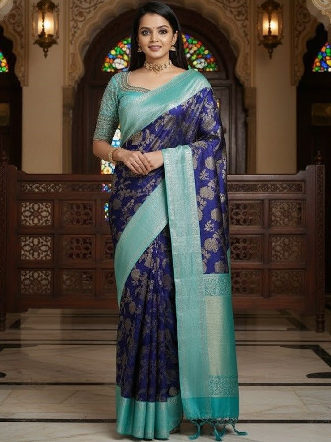 Bindi Fashion Woven Design Zari Silk Blend Heavy Work Banarasi Saree