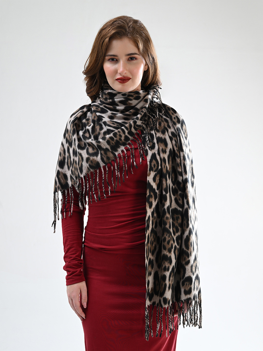 Cazzano Women Animal Printed Stole With Tasselled Border