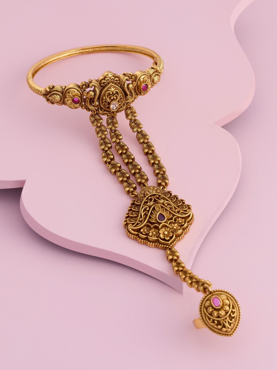 Kushal's Fashion Jewellery Women Antique Gold-Plated Ring Bracelet