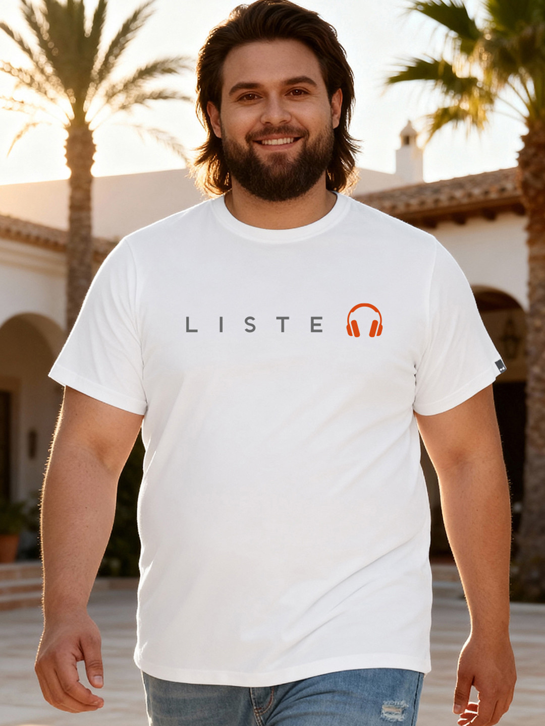 Bewakoof Men Keep Listening Typography Plus Size T-shirt