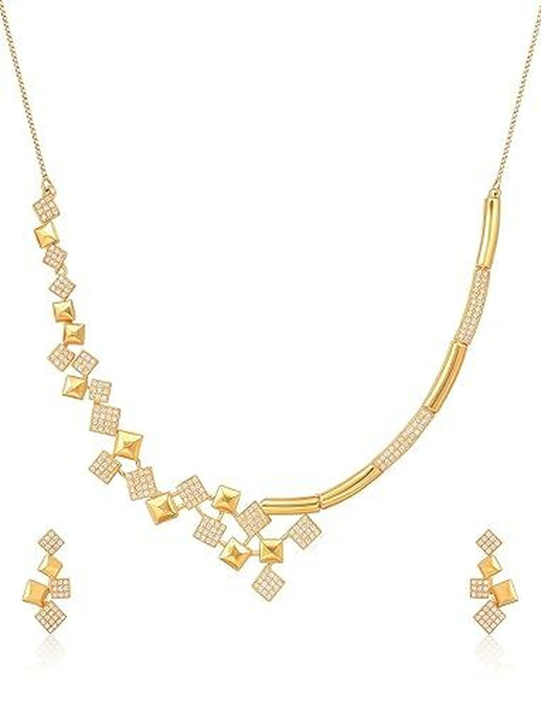 Nilu's Collection Rose Gold-Plated American Diamond-Studded Necklace With Earrings