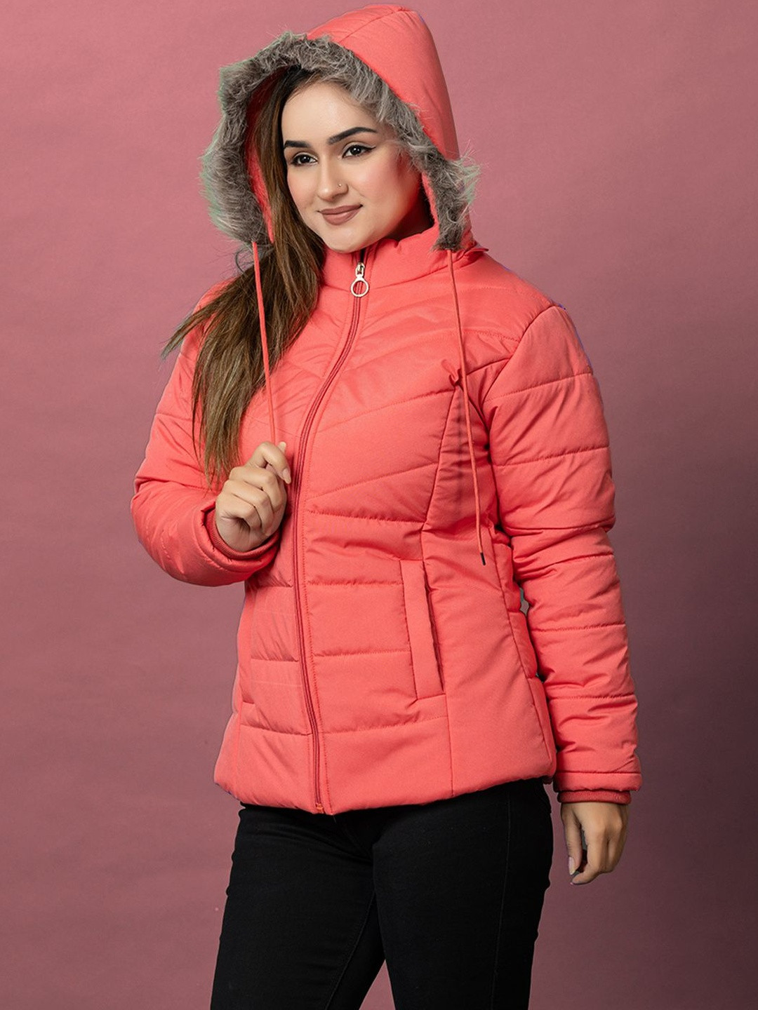 ALWAYS SHINE Women Solid Hooded Long Sleeve Puffer Jacket