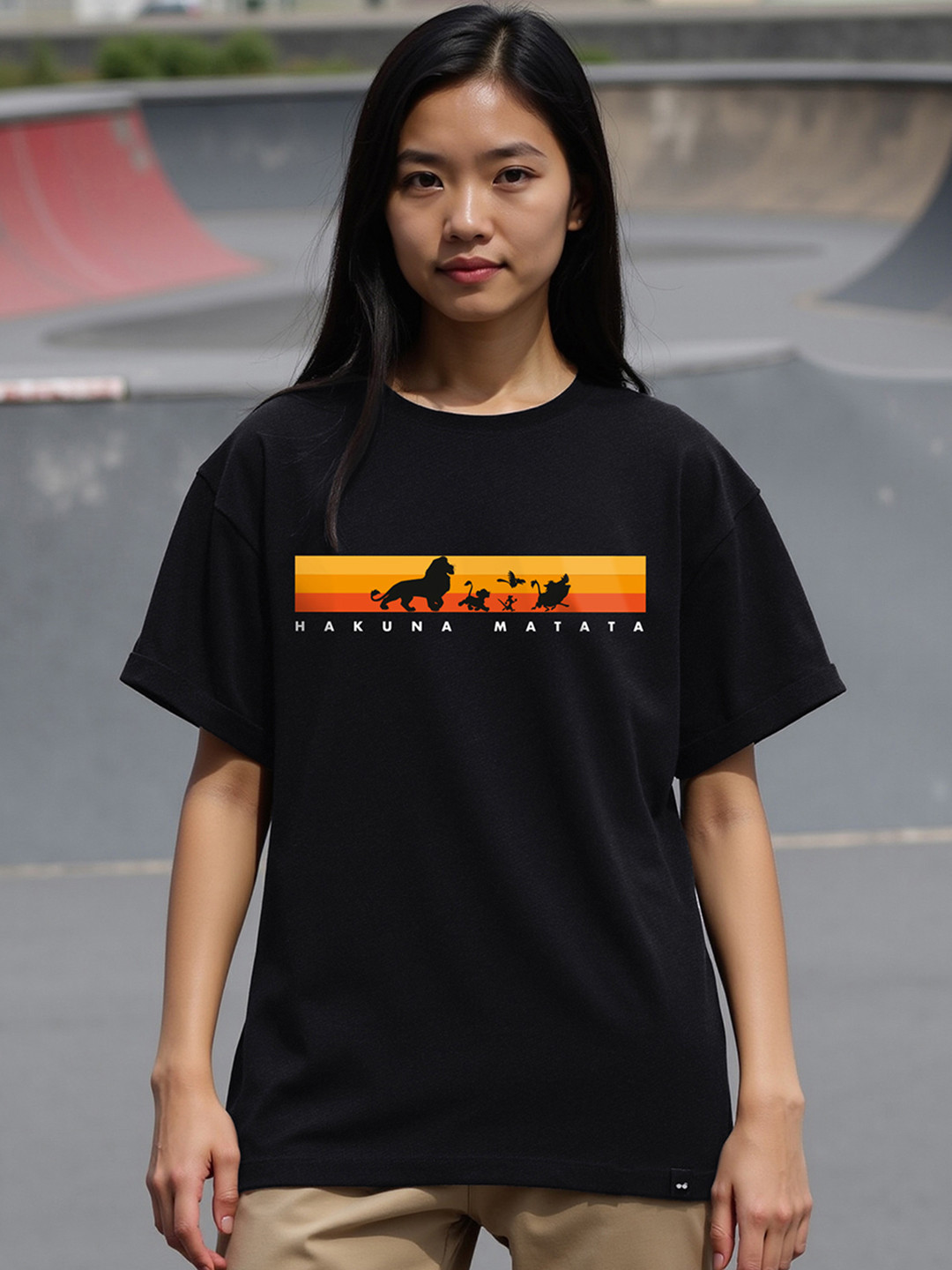 Bewakoof Women Black Hakuna Matata Typography Oversized Fit T-shirt