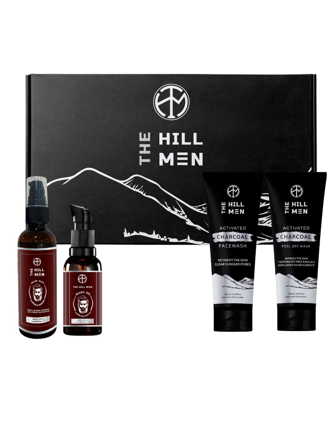 The Hill Men Set Of 4 Activated Charcoal Face Wash, Peel Off Mask, Beard Oil & Wash