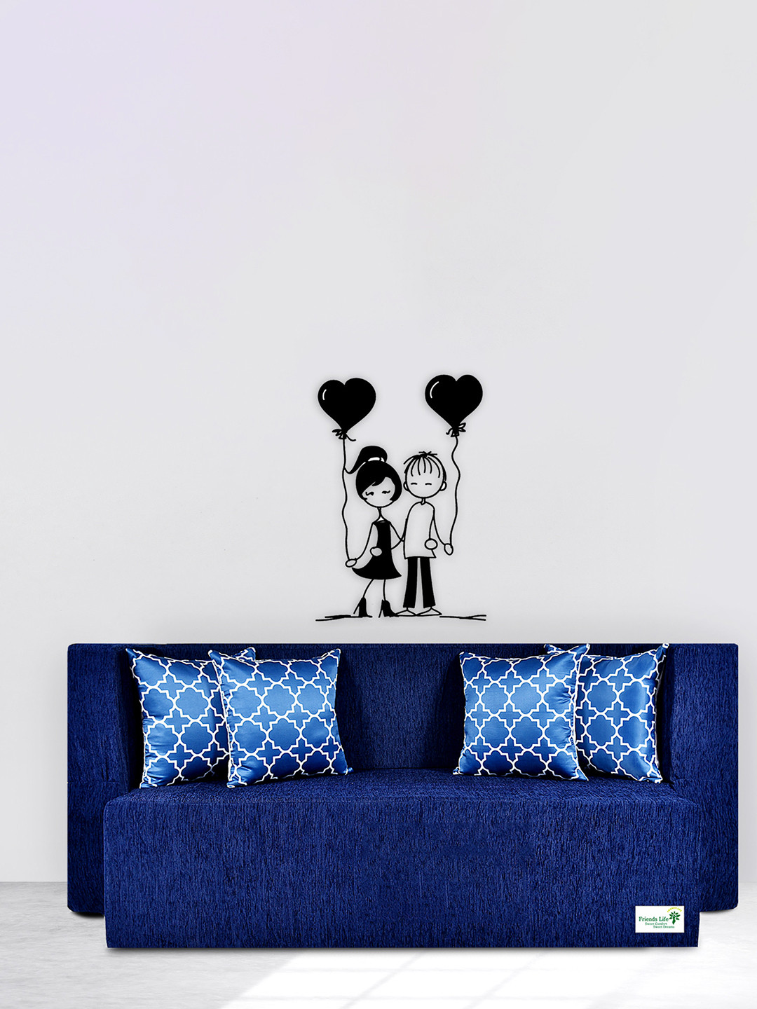 FRIENDS LIFE Blue Foam 4 Seater Fold Out Sofa Cum Bed