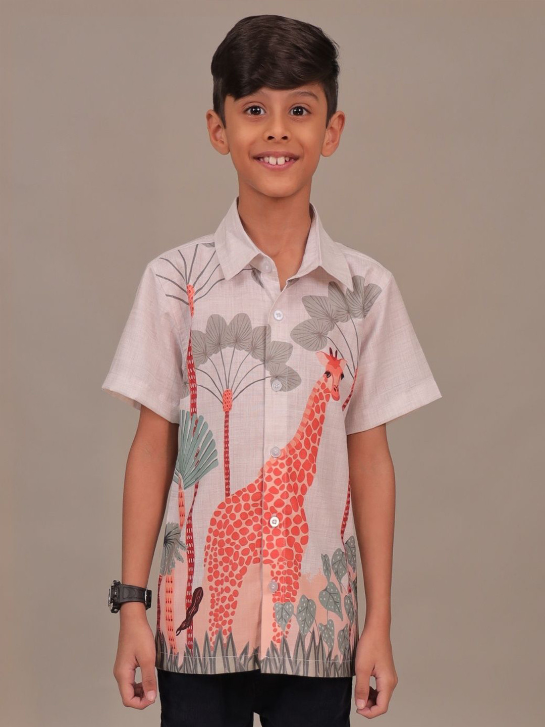 Grit N Groove Boys Relaxed Animal Printed Casual Shirt
