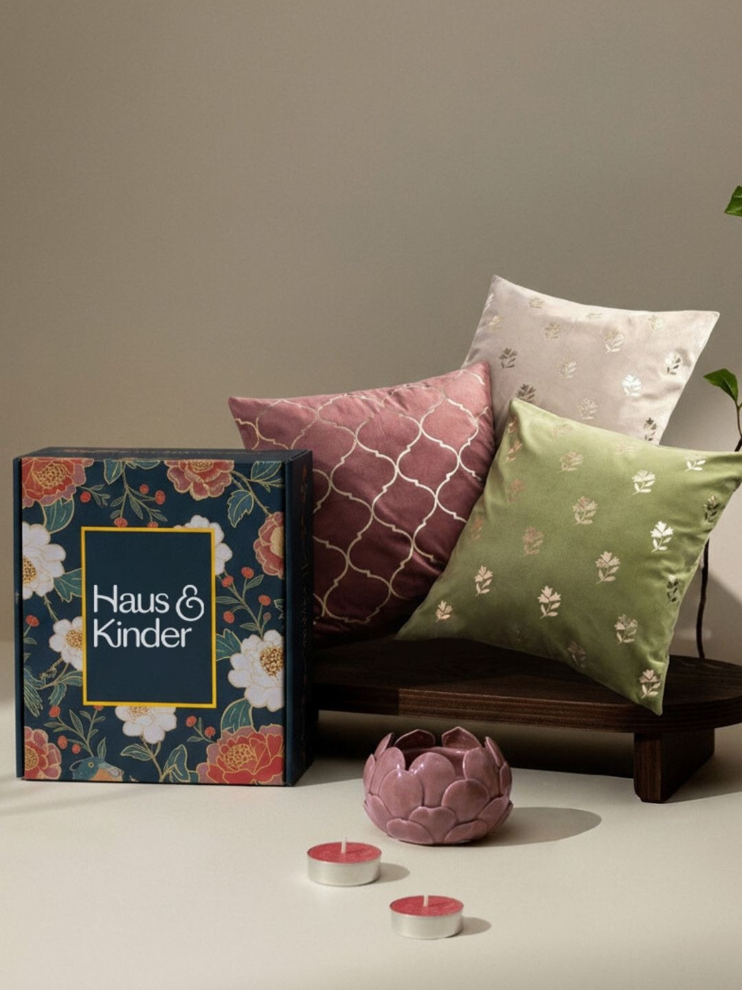 haus & kinder Unisex Radiance Gifting Set of 3 Velvet Cushion Cover Diwali Home Gift Set