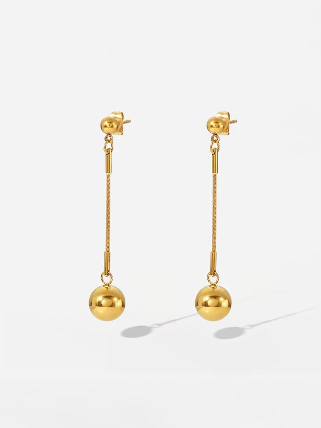DIMPLERY Stainless Steel Gold Plated Orb Dangling Drop Earring