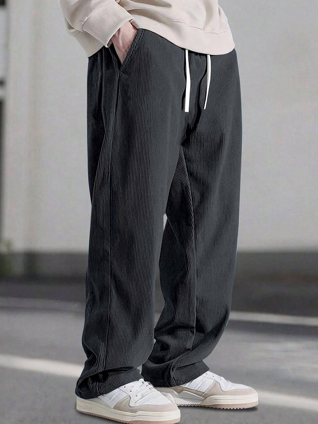 SZN Men Ribbed Loose Fit Easy Wash Korean Pants