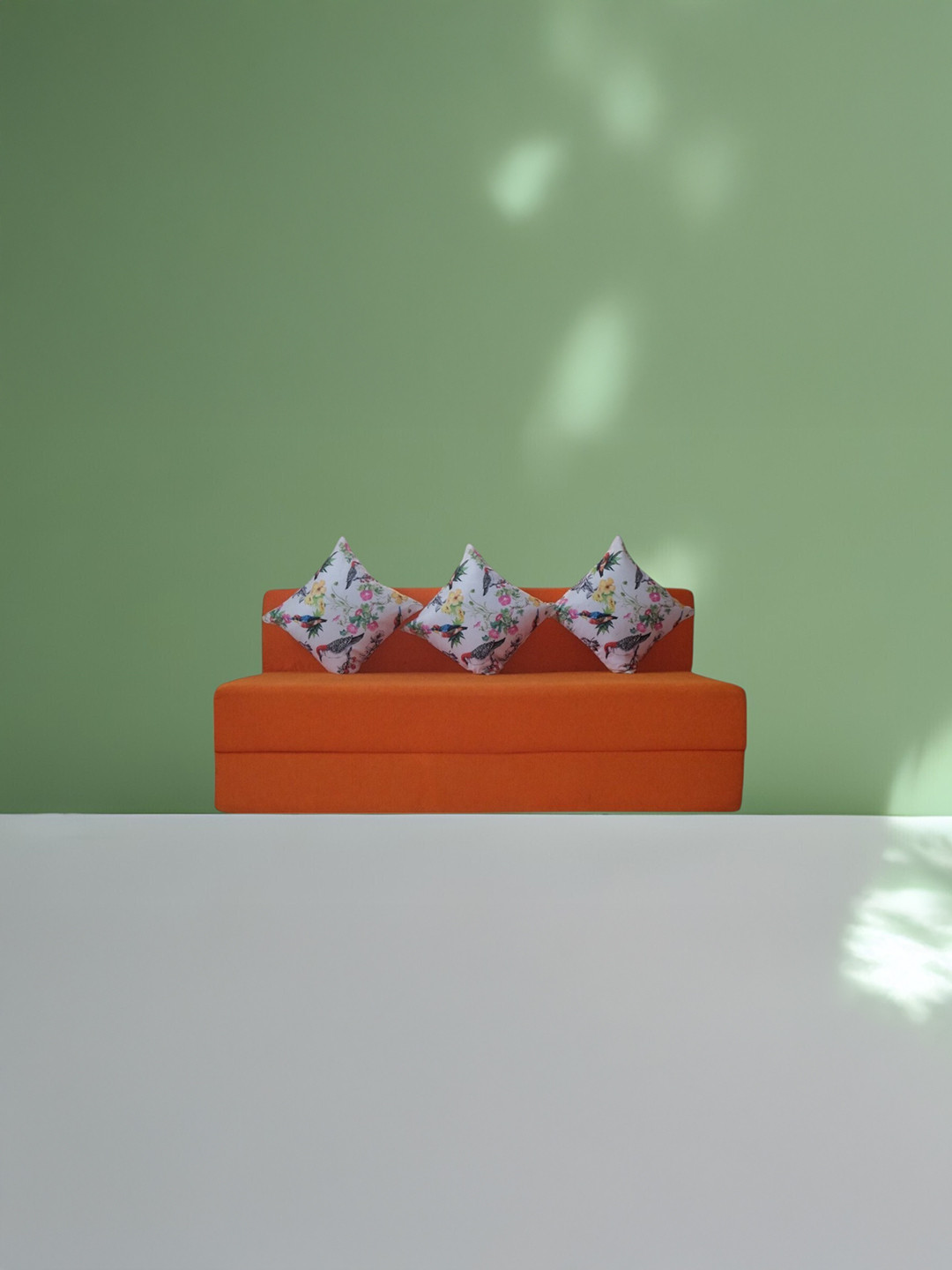 FRIENDS LIFE Orange-Colored & White 3 Seater Fold Out Sofa Cum Bed With Pillows