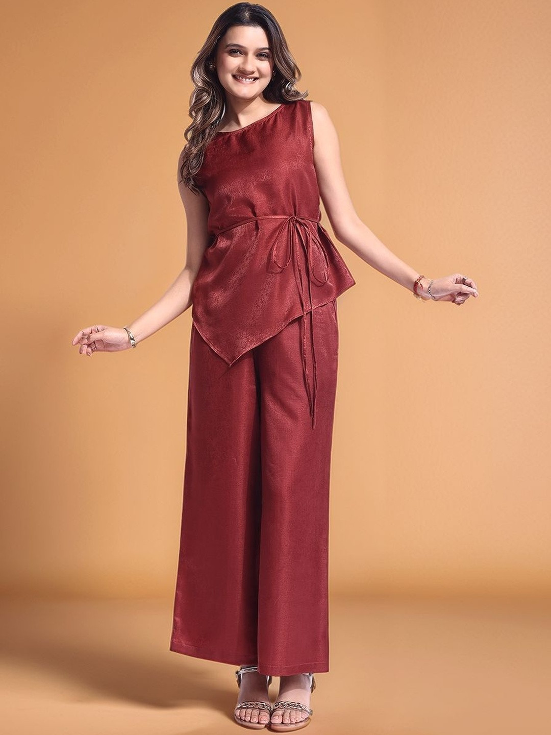 all about you Boat Neck Sleeveless Asymmetric Top With Trouser Co-Ords Set
