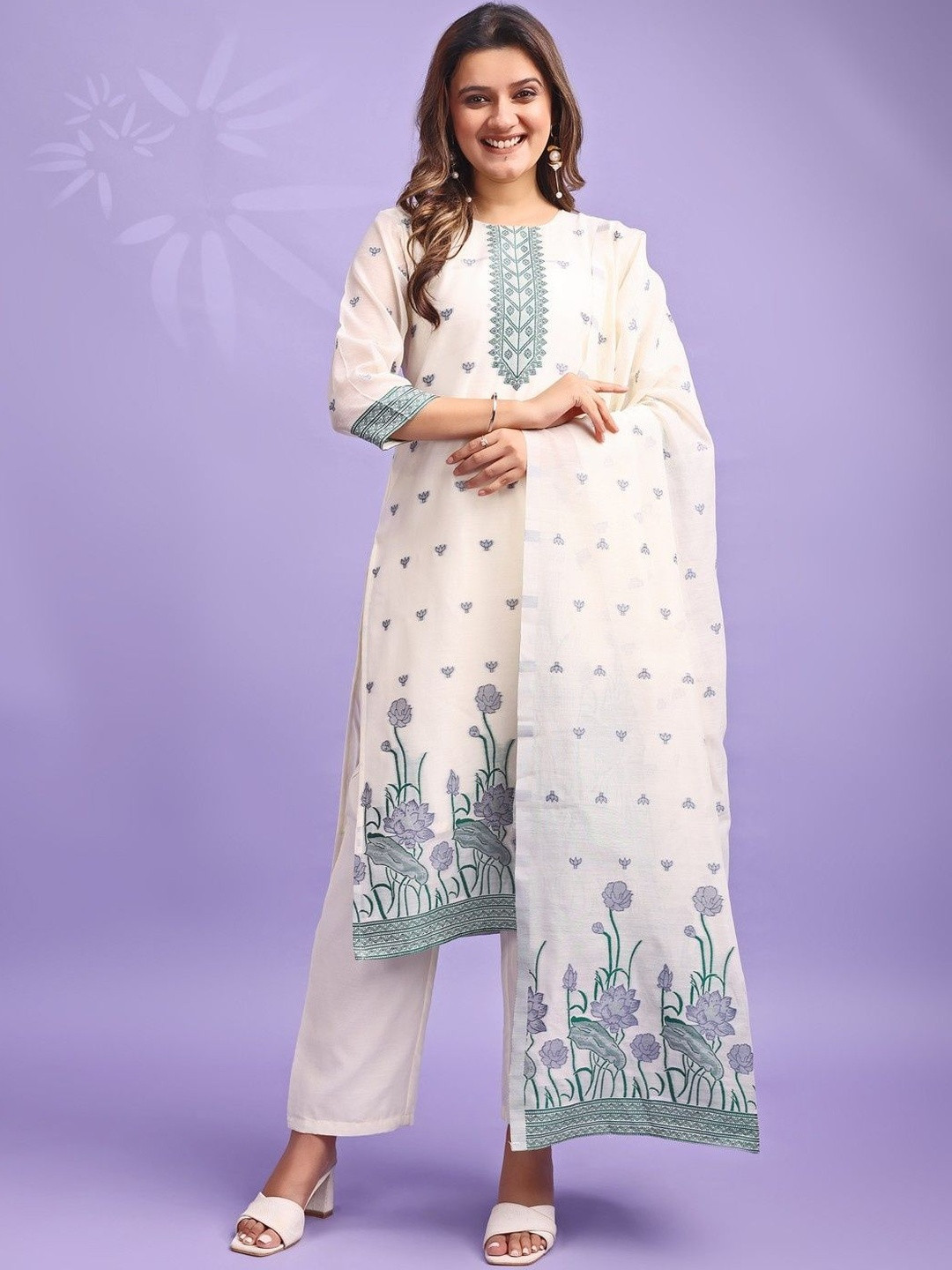 Dhyey Fashion Women Floral Woven Desihm Regular Kurta Set with Duaptta