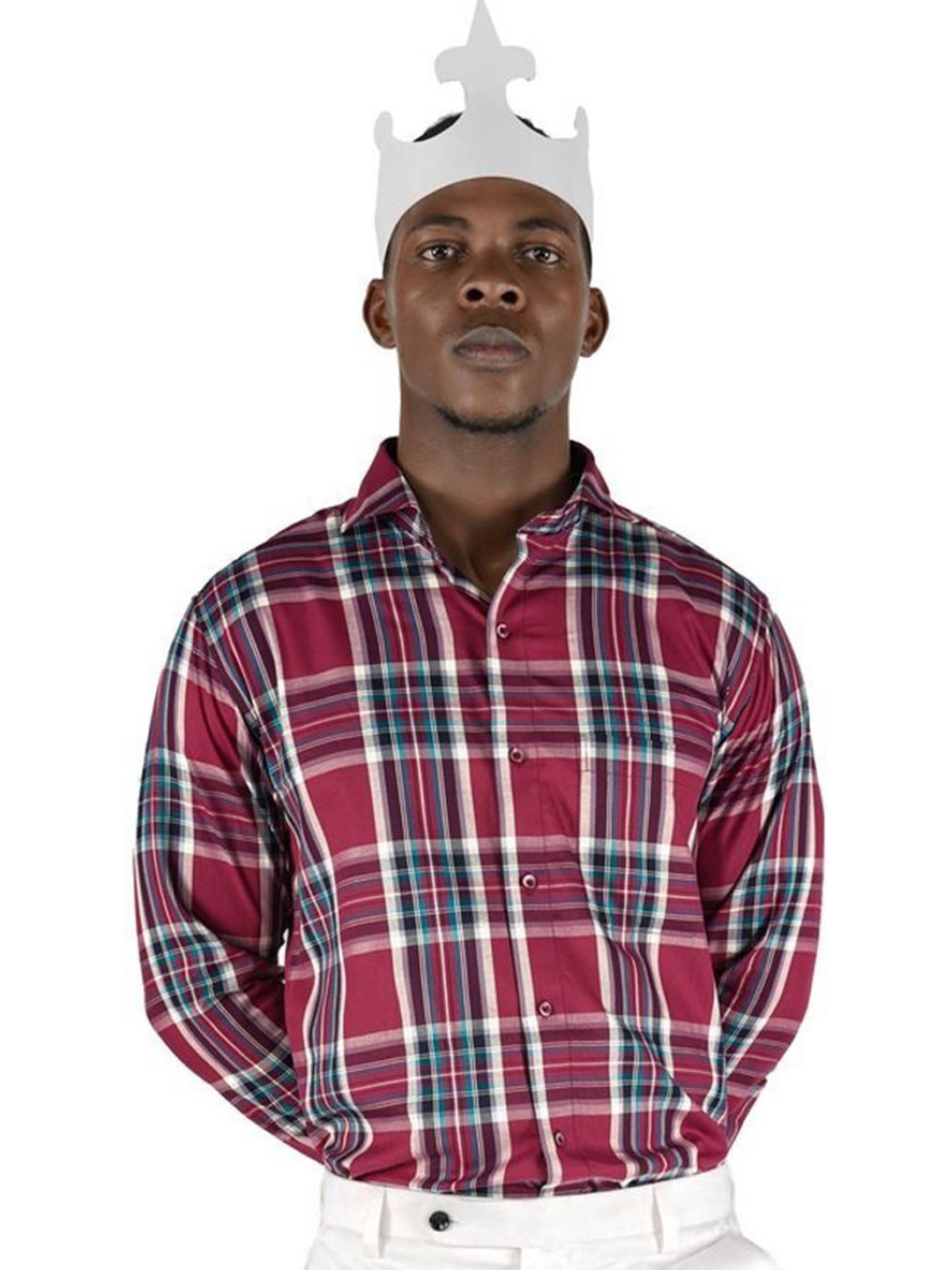 FRENCH CROWN Men Windowpane Checks Checked Standard Cotton Formal Shirt