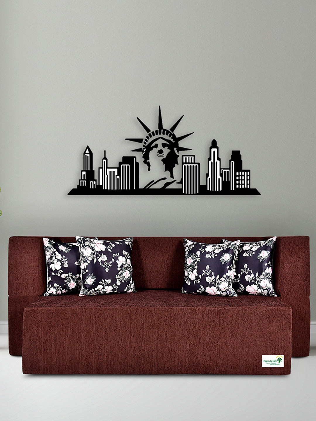 FRIENDS LIFE Brown & White 4 Seater Comfort For All Sofa Cum Bed With 4 Pillows