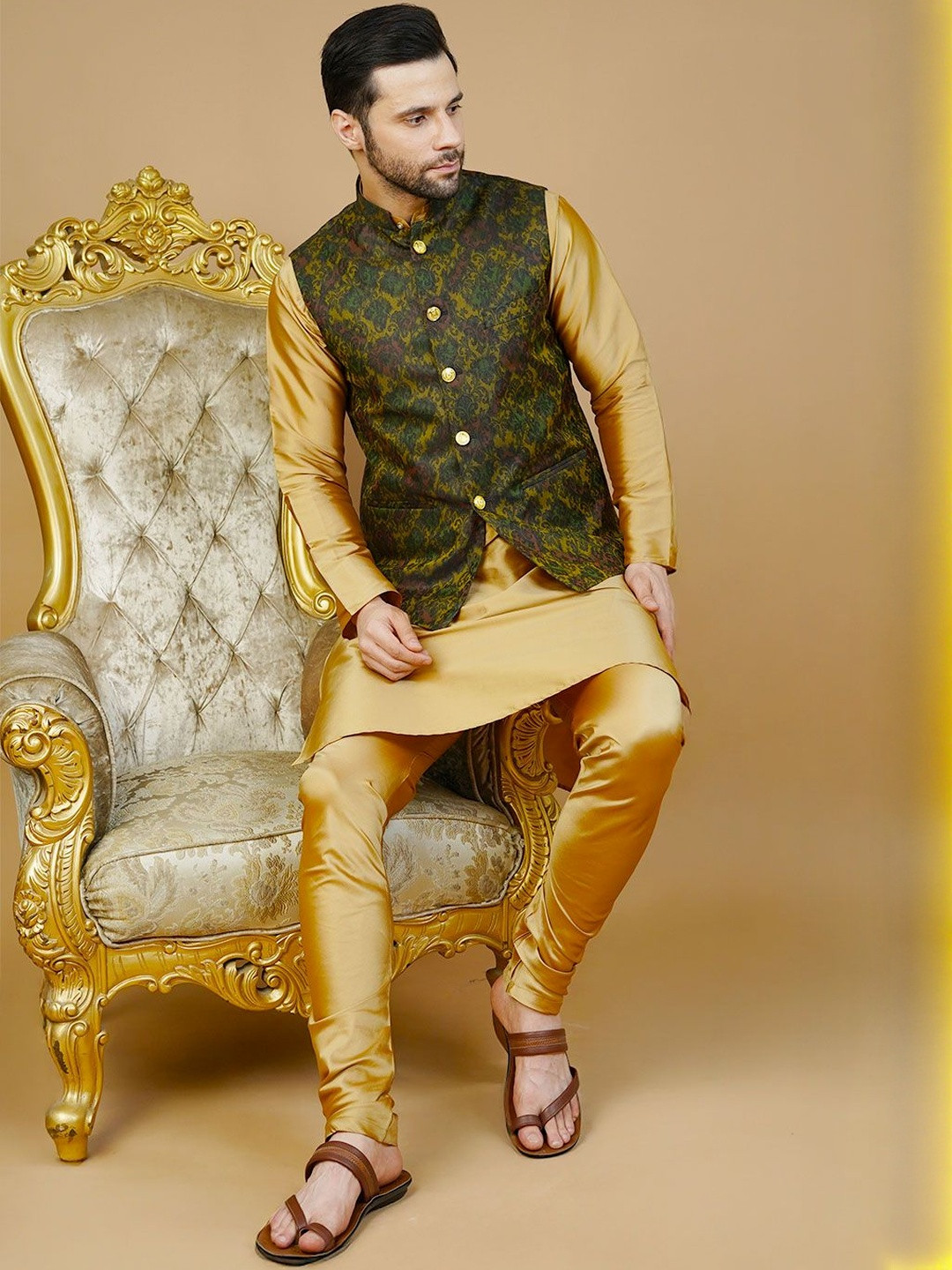 Wintage Men Printed Banarasi Rayon Nehru Jackets